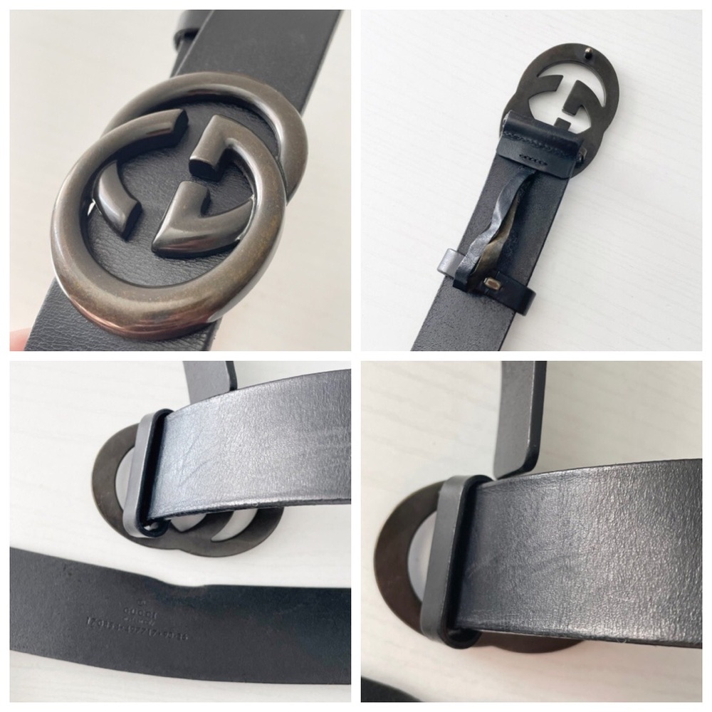 Gucci Black Leather Solid Bronze Interlocking Gg … - image 6
